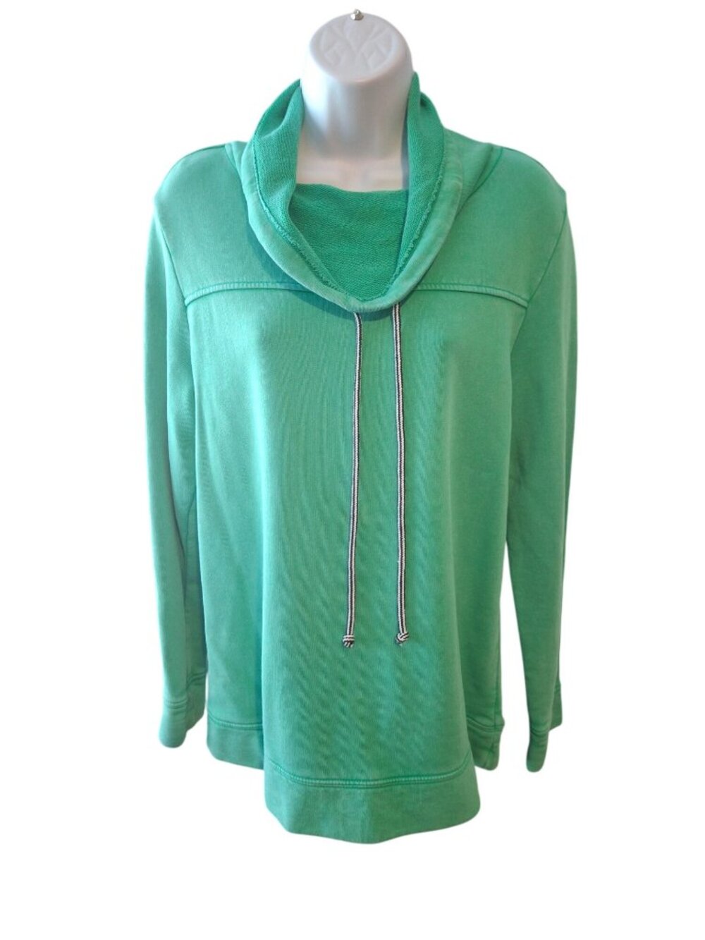 Crown & Ivy Womens M Turquoise Cowl Neck Sweatshirt Cotton Coastal Preppy
